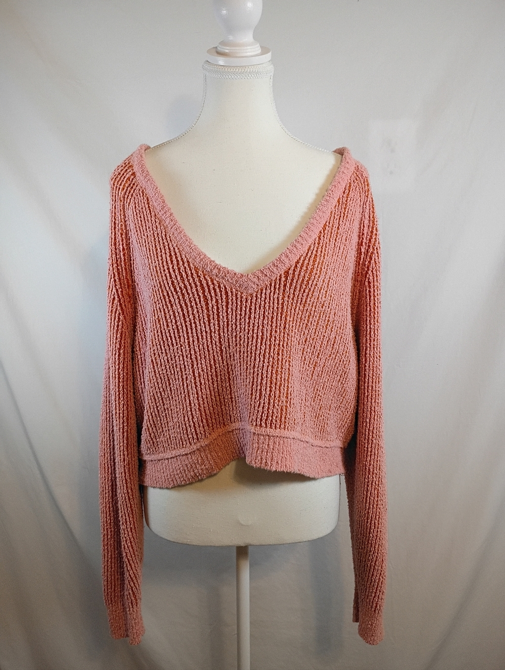 Free people Women's Cropped Textured Slouchy Cotton M Pink Hot Tropics Sweater
